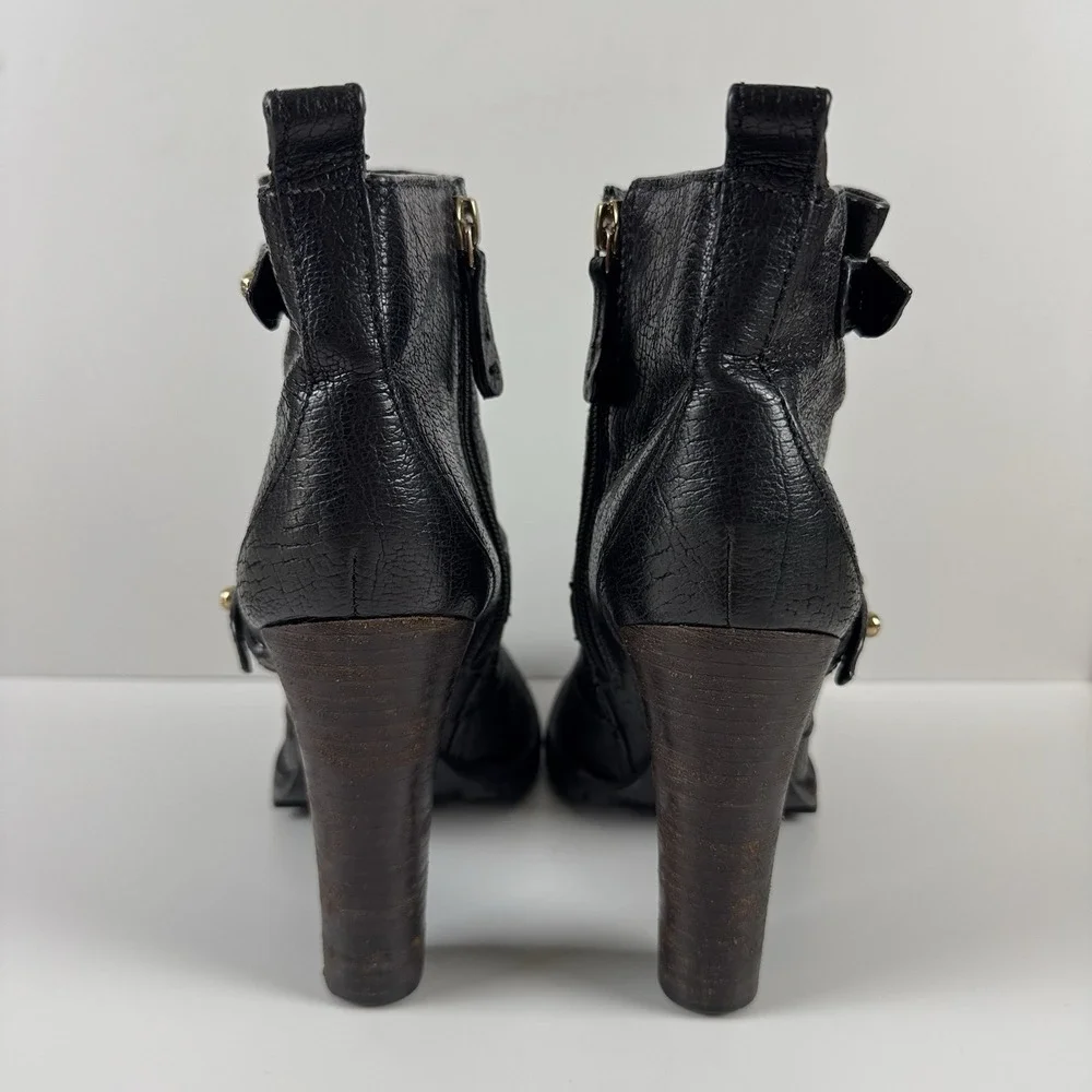 Tory Burch Landers Bootie Black Leather Studded Ankle Boots Chunky Heel Size 10
